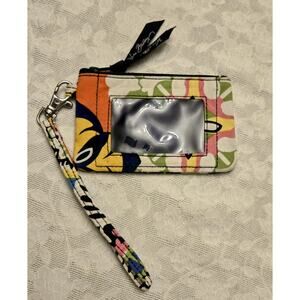Vera Bradley Zip ID Case Coin Purse Rare Retired Floral Print Wrist Strap